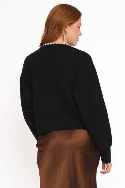 Bloom Pearl Knit Cardigan Black