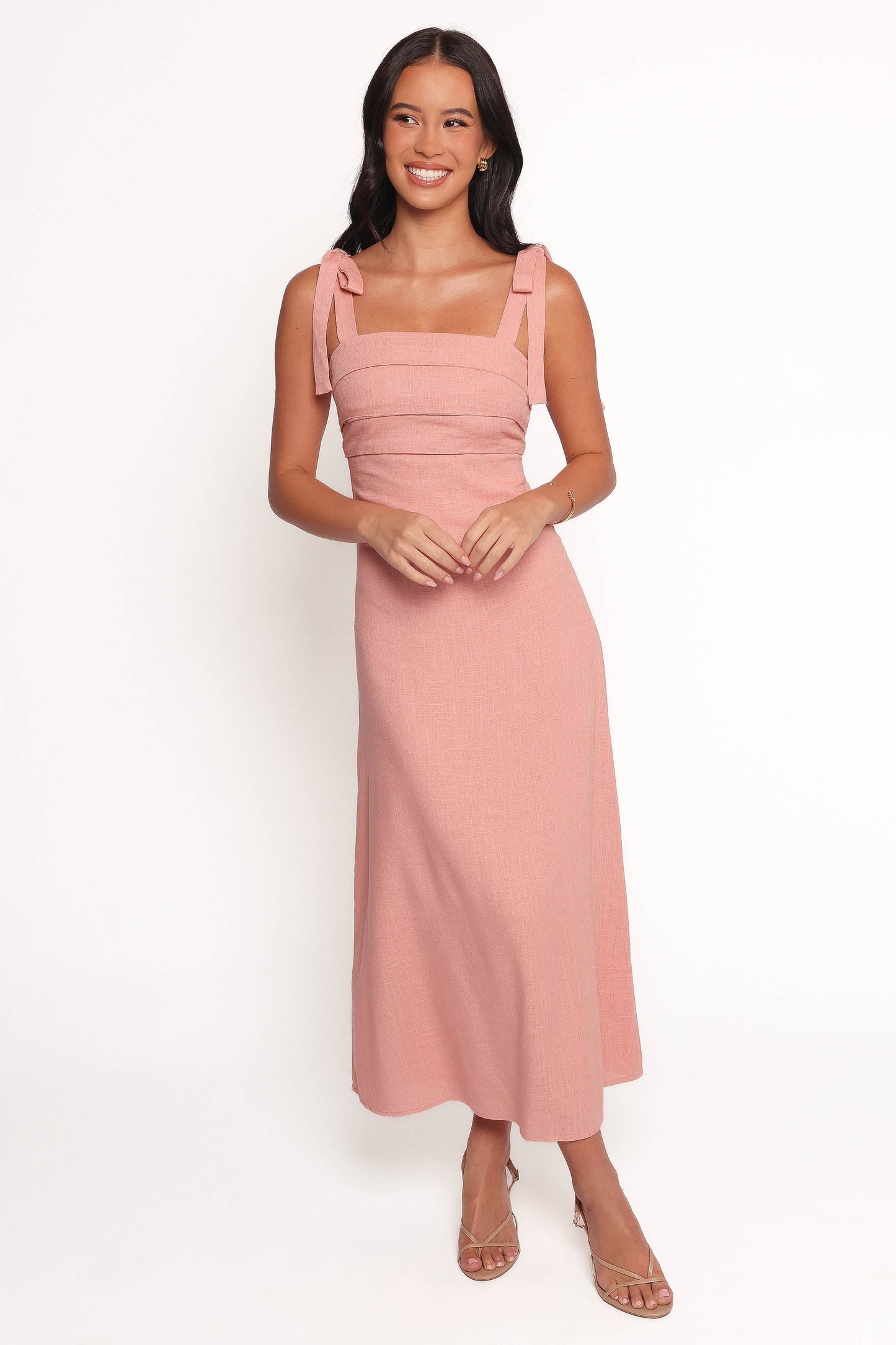 Patterson Tie Shoulder Midi Dress Blush