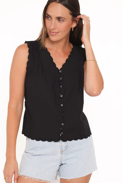 Lori Lace Trim Top Black
