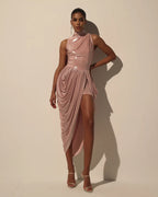 Dress with Halter Neck and Wet Effect