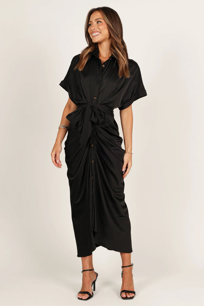 Stefan Wrap Front Midi Dress Black
