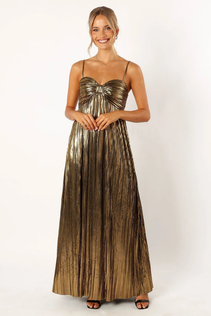 Kanthro Pleated Maxi Dress Gold