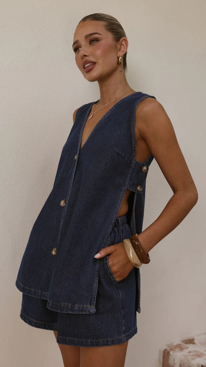 Hayley Vest and Shorts Set Dark Denim
