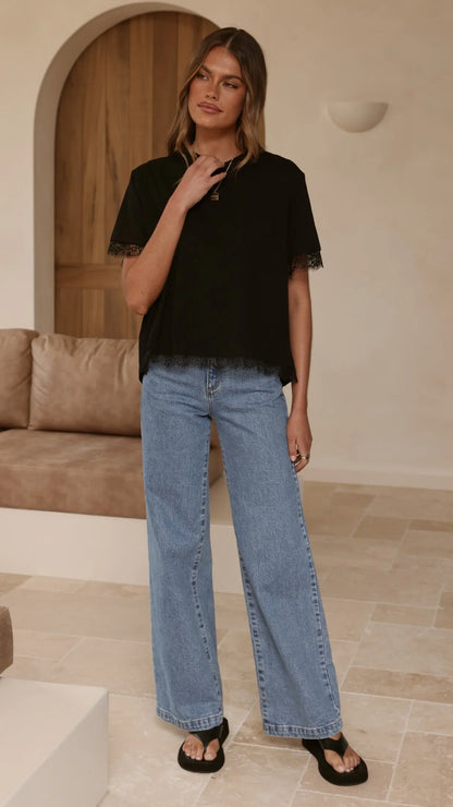 Clare Lace Back T Shirt Black