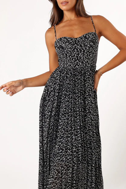 Achanti Pleated Maxi Dress Black Floral