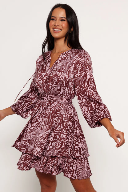 Wrenley Long Sleeve Mini Dress Chocolate Pink