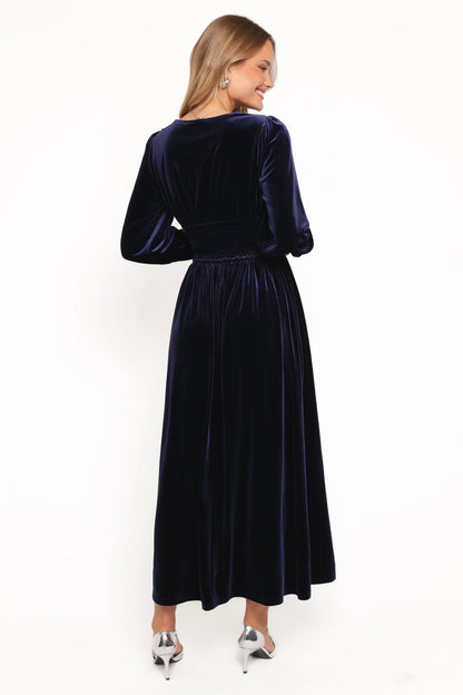 Cece Velvet Long Sleeve Maxi Dress Midnight Blue