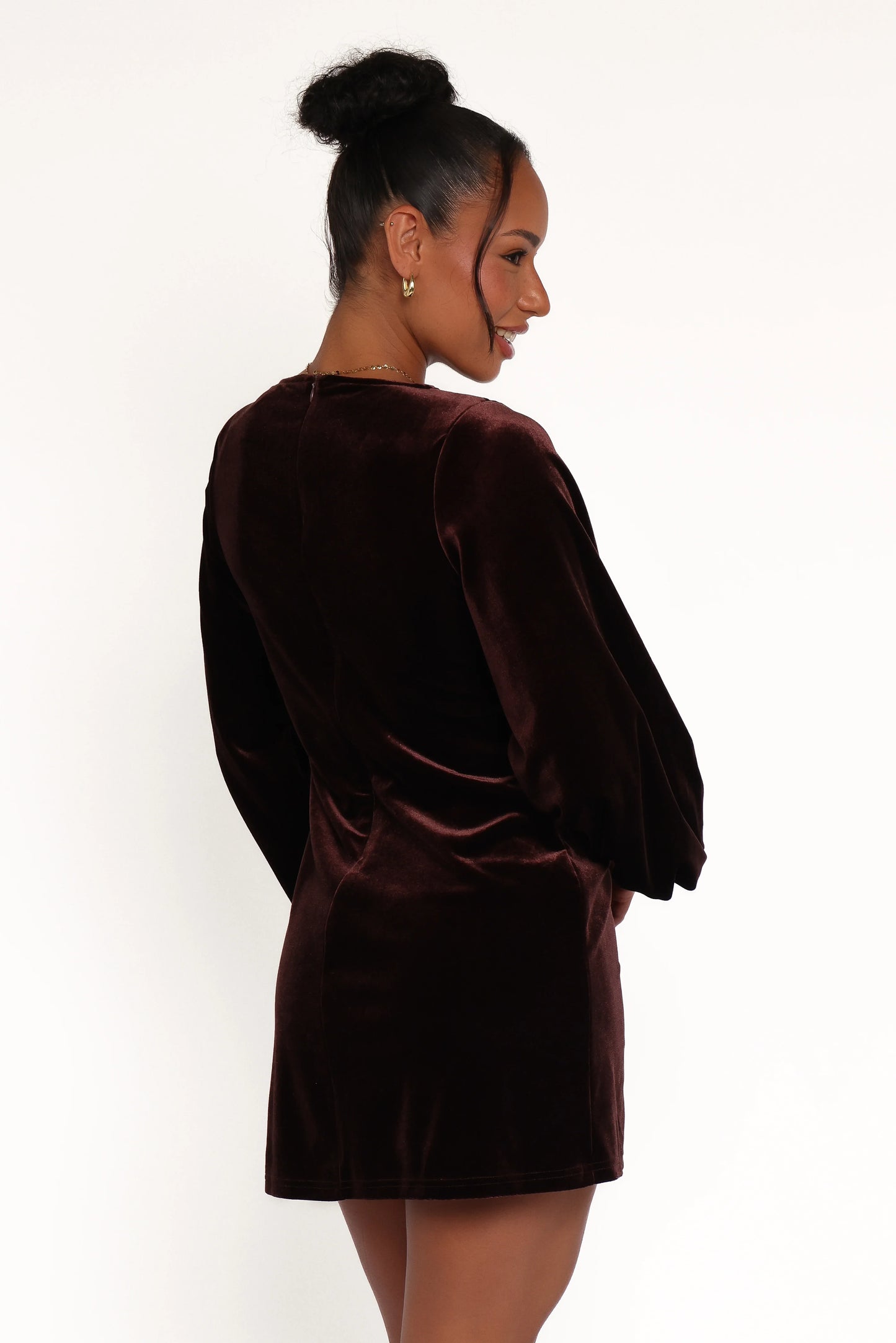Twylar Long Sleeve Velvet Mini Dress Brown