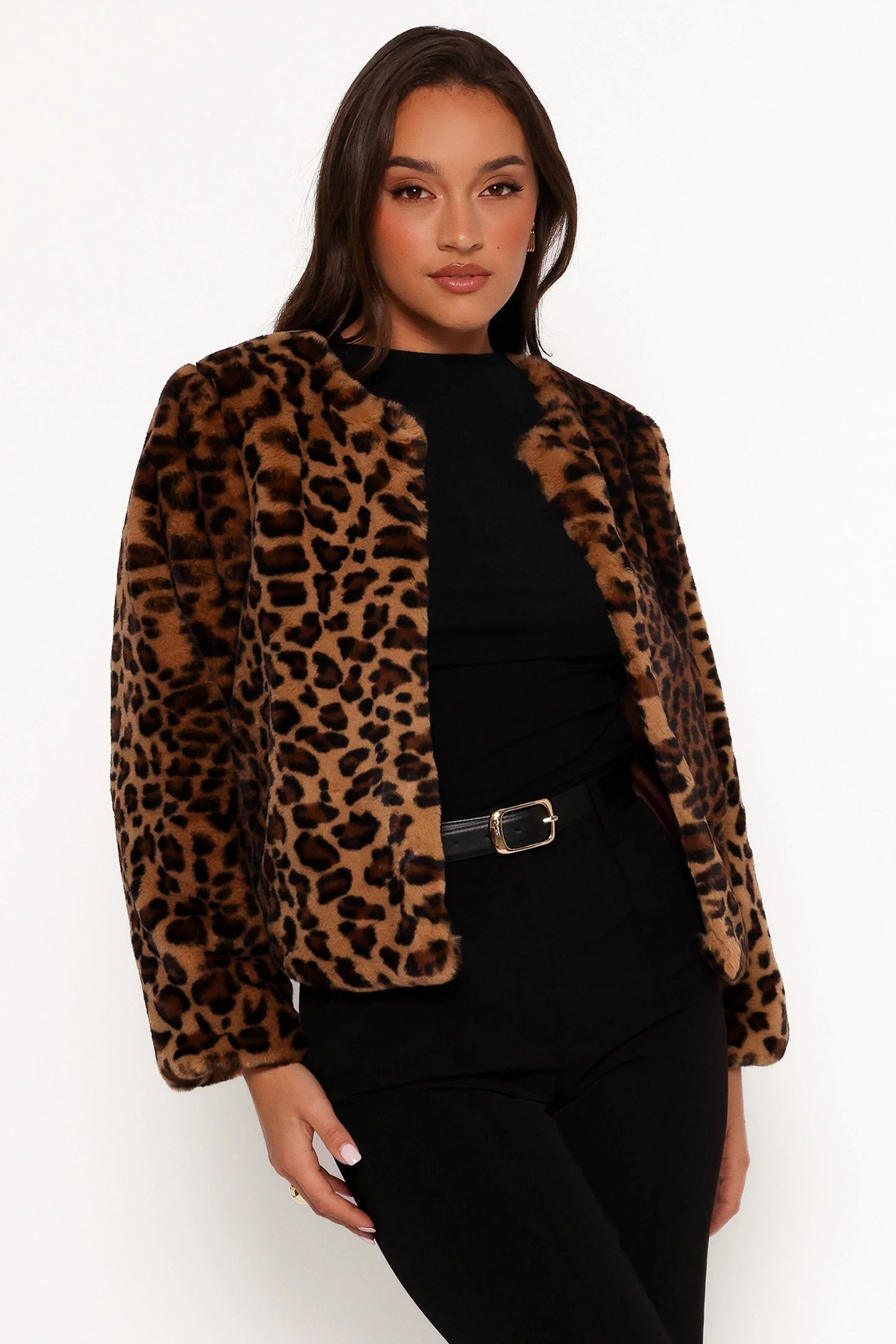 Cassia Faux Fur Leopard Crop Jacket Leopard