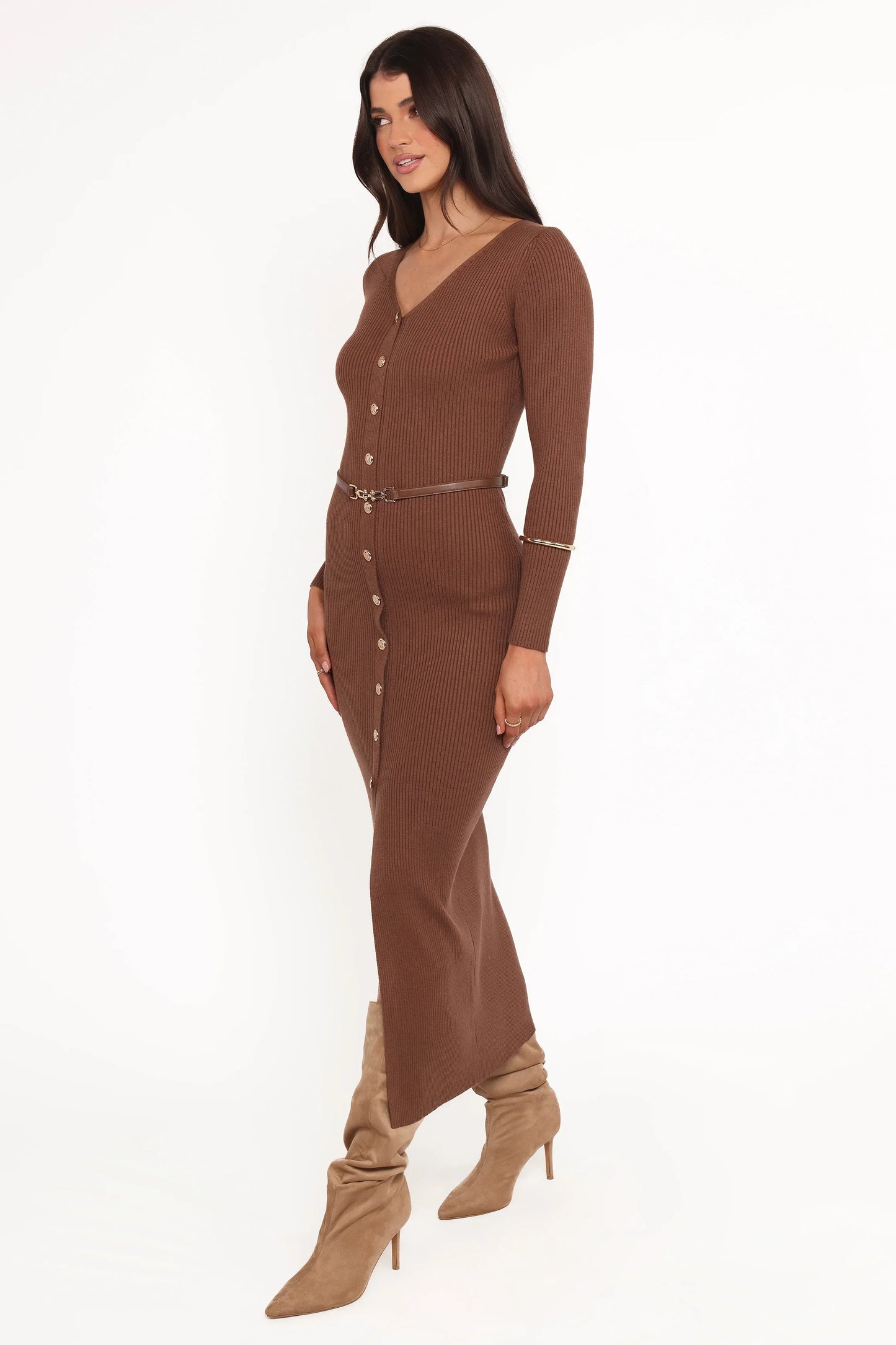 Brydie Long Sleeve Midi Dress Chocolate Brown