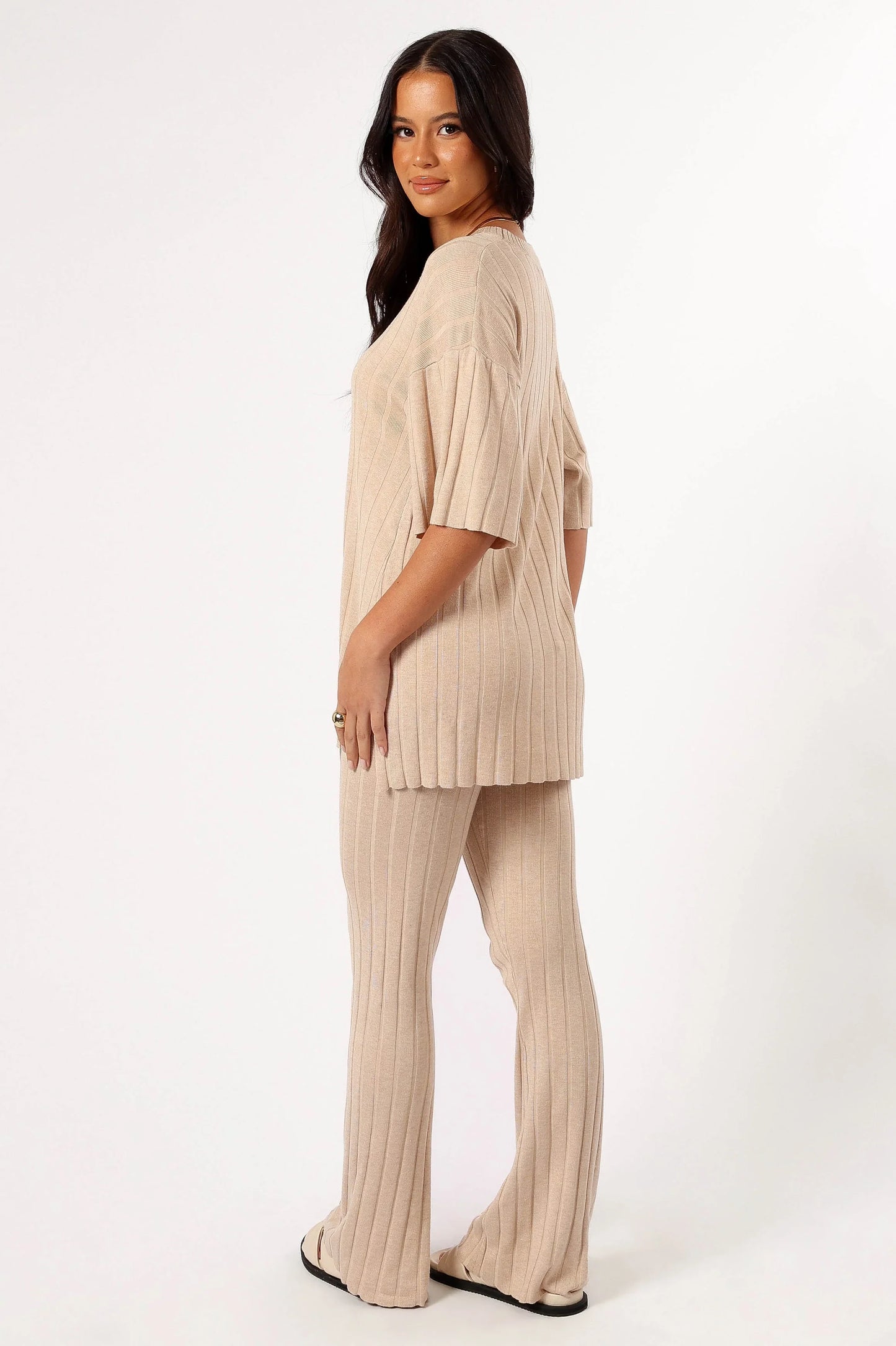 Silvie Short Sleeve Knitted Set Beige