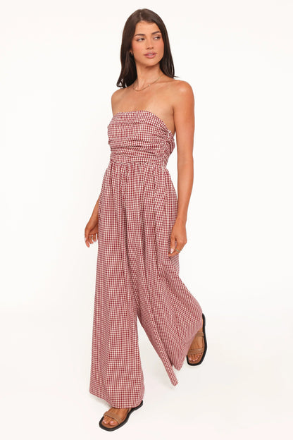 Paige Strapless Jumpsuit Red Gingham