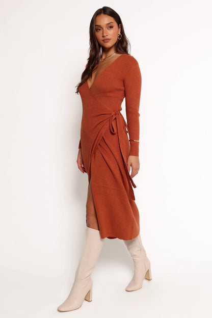 Kellan Wrap Midi Dress Bronze