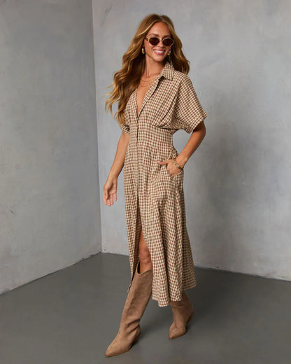 Backroad Blues Gingham Midi Shirt Dress
