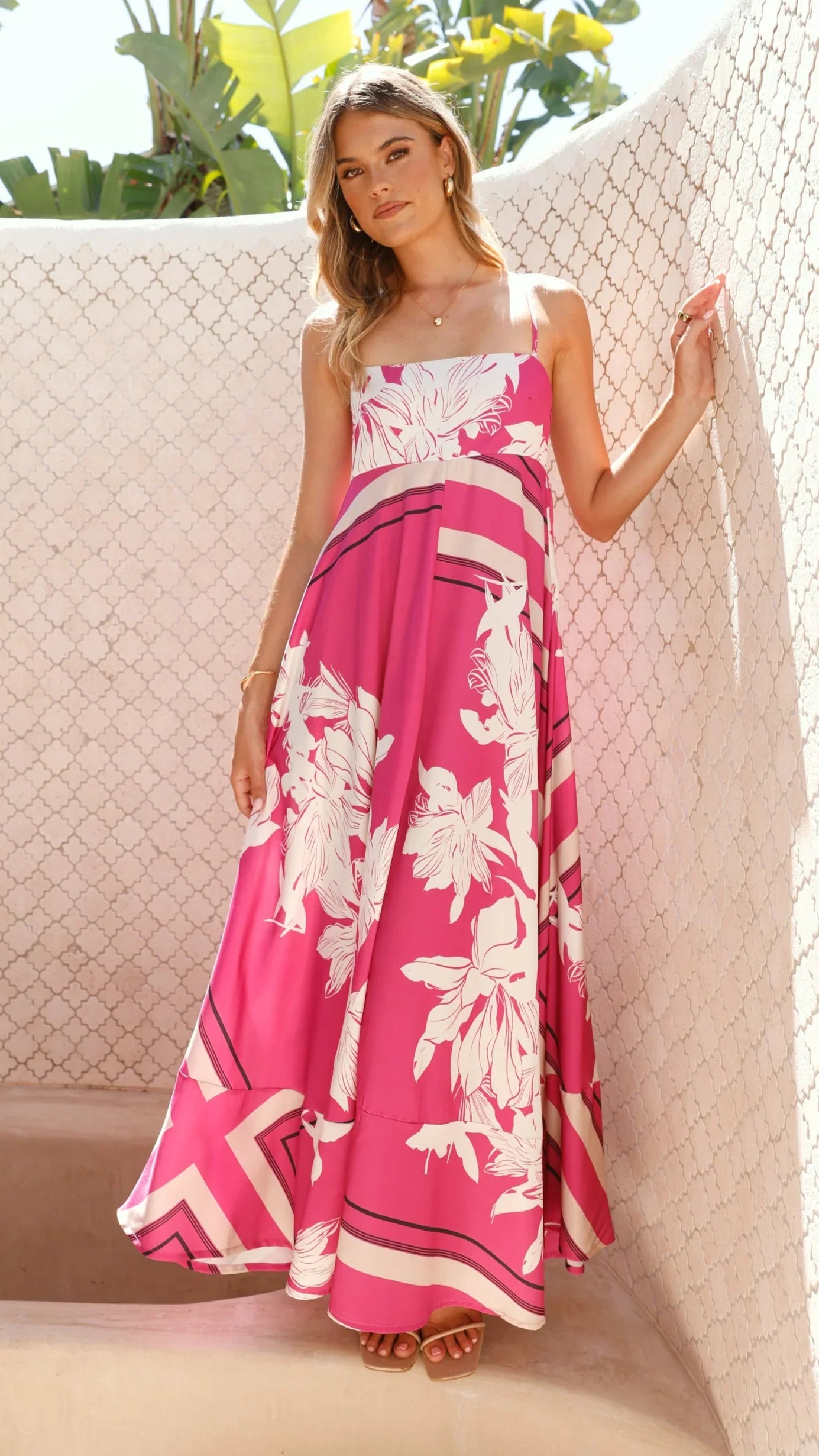 Kaethe Maxi Dress Hot Pink Print