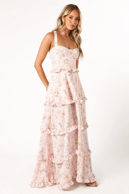 Lillee Tiered Maxi Dress Pink Floral