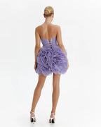 Appliquéd organza lavender mini dress