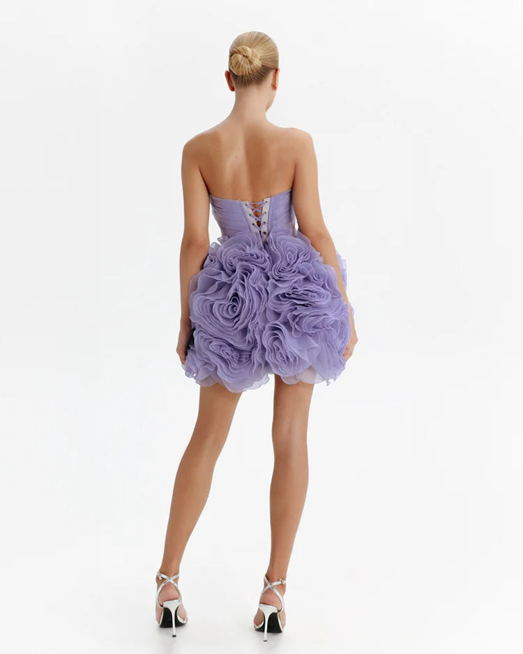 Appliquéd organza lavender mini dress