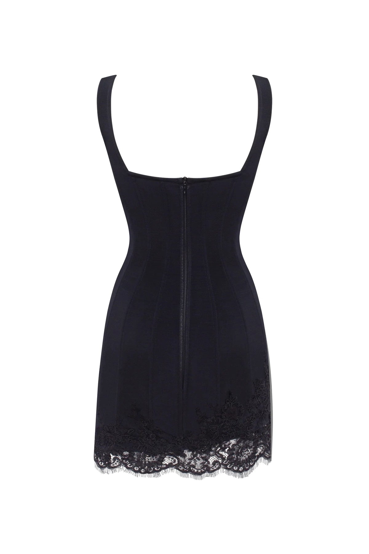 Sultry black corset mini dress with lace hem Parisienne