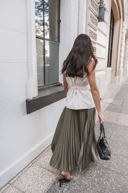 Polina Pleated Maxi Skirt Olive