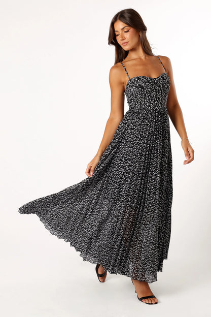 Achanti Pleated Maxi Dress Black Floral