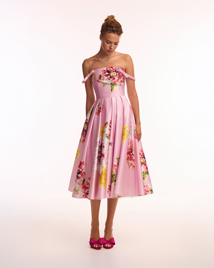 Tea length pastel pink floral dress Glow Up