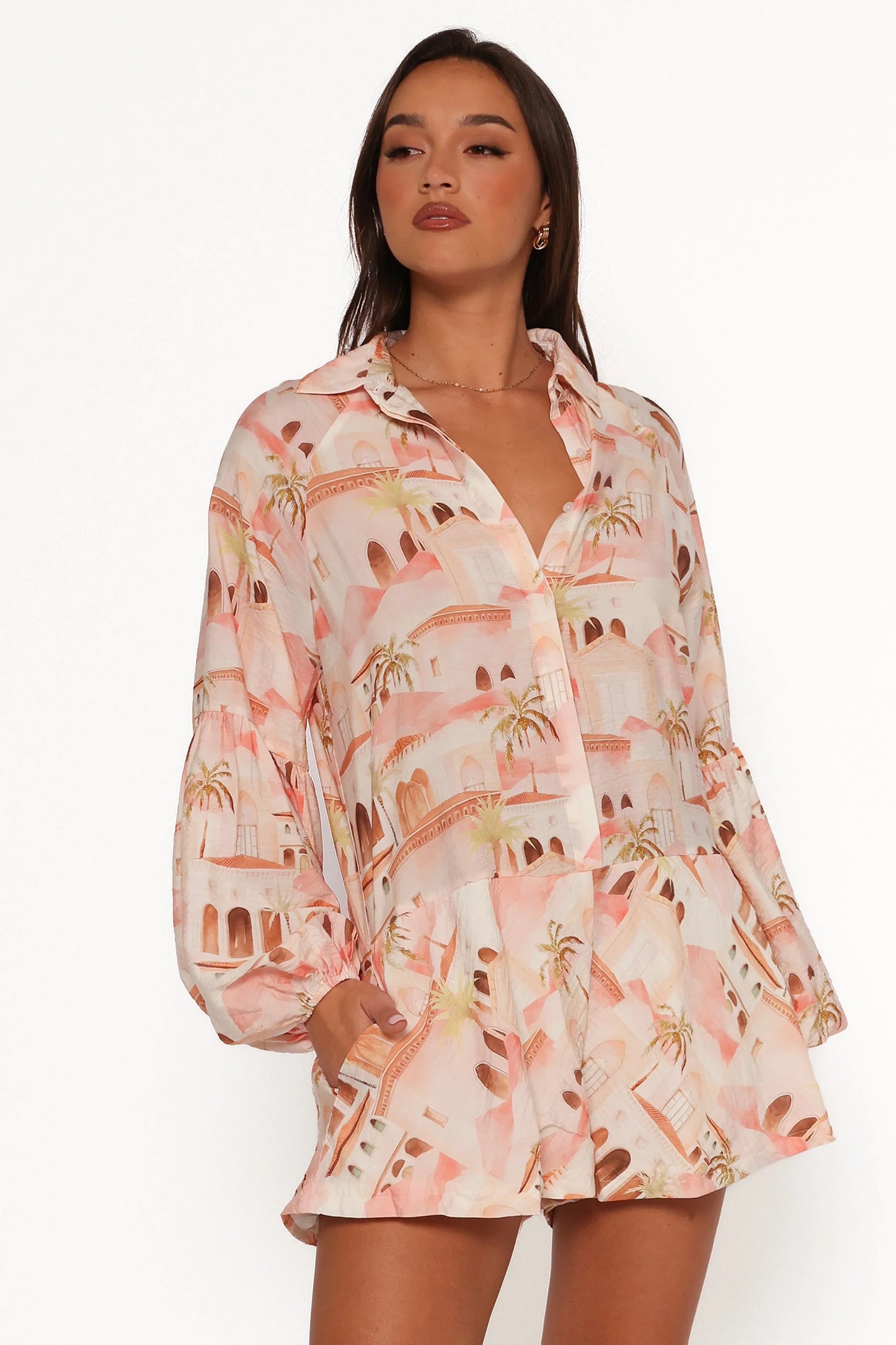 Cowper Romper Tan Print