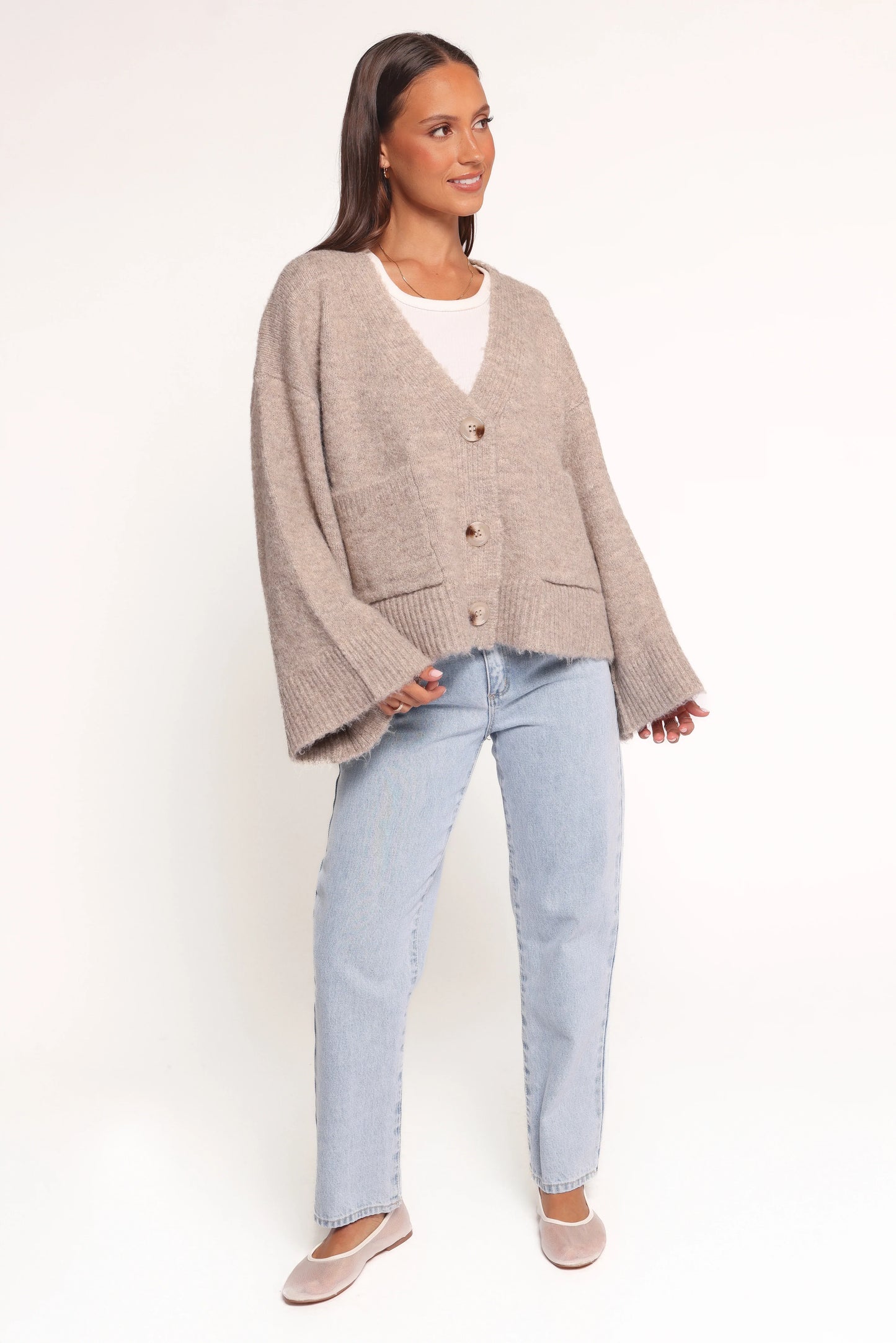 Fern Wide Sleeve Cardigan Mushroom