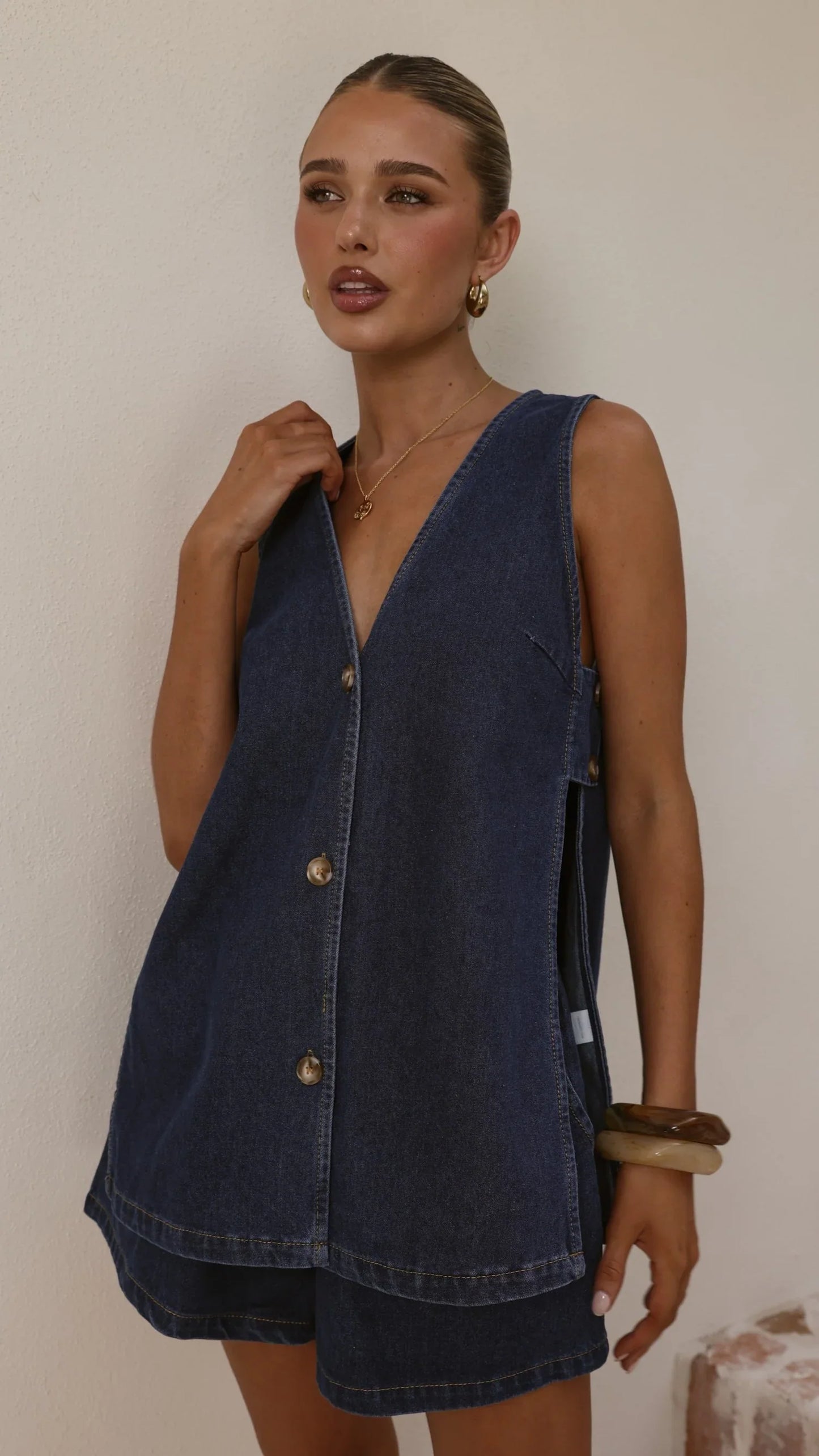 Hayley Vest and Shorts Set Dark Denim