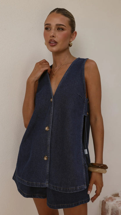 Hayley Vest and Shorts Set Dark Denim