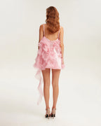 Romantic ruffled pink mini dress with rose appliques Garden of Eden