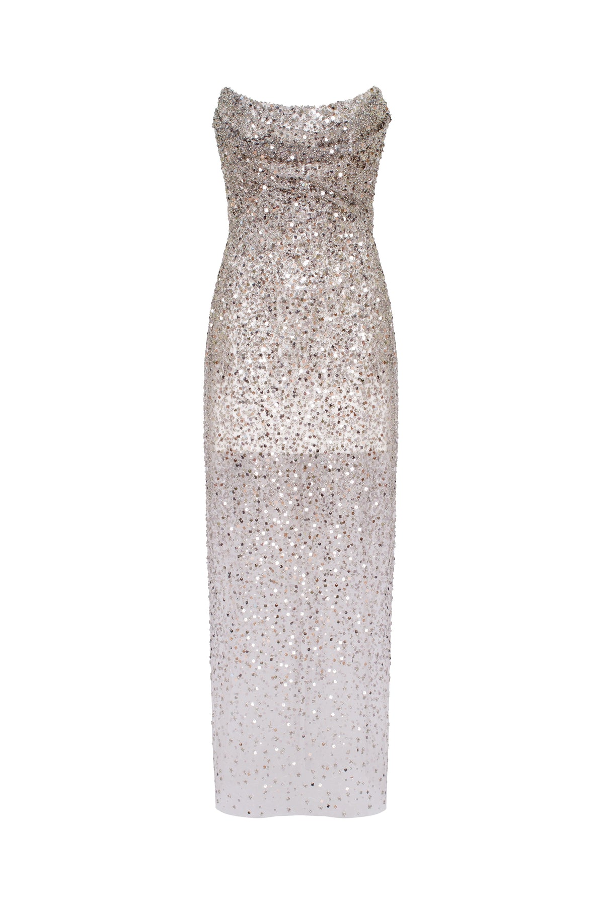 Entrance worthy semi sheer sequined silver maxi dress Midnight Walk