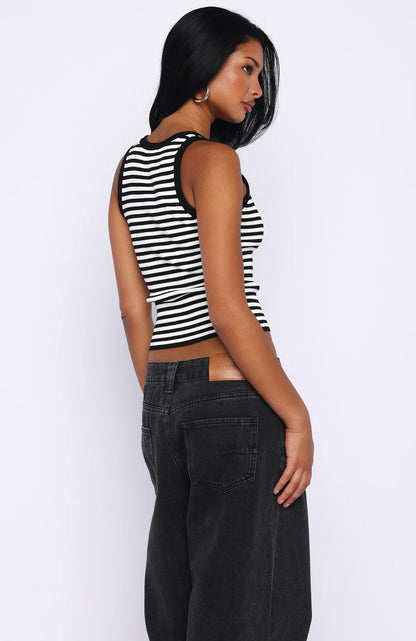 Wanting Problems Knit Top Black White Stripe