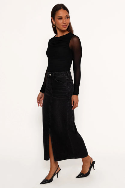 Dana Denim Midi Skirt Black Wash