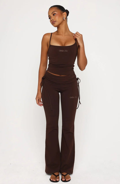 Pretty Vibes Fold Over Flare Pants Chocolate