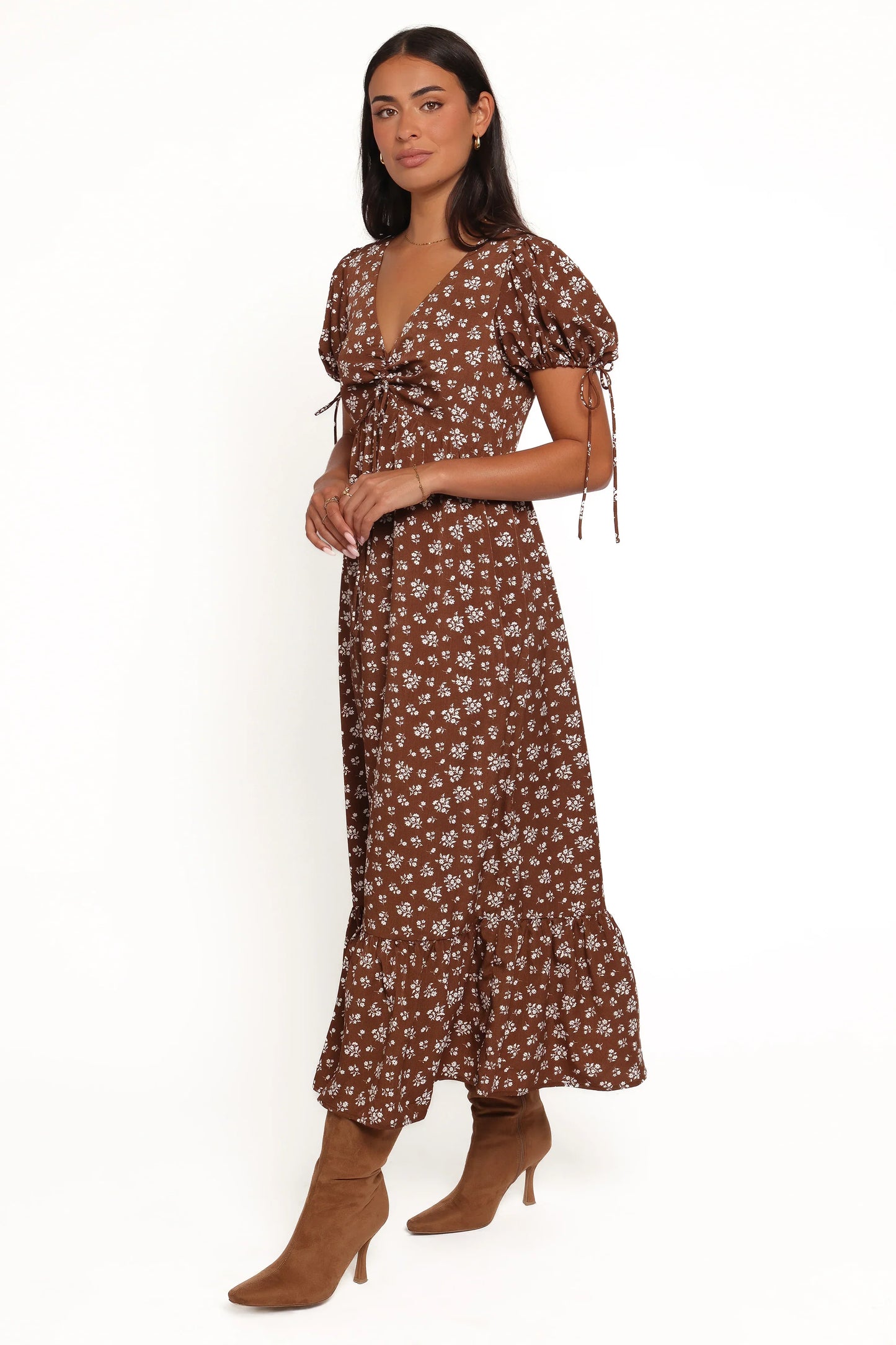 Zina Maxi Dress Brown Ditsy Floral