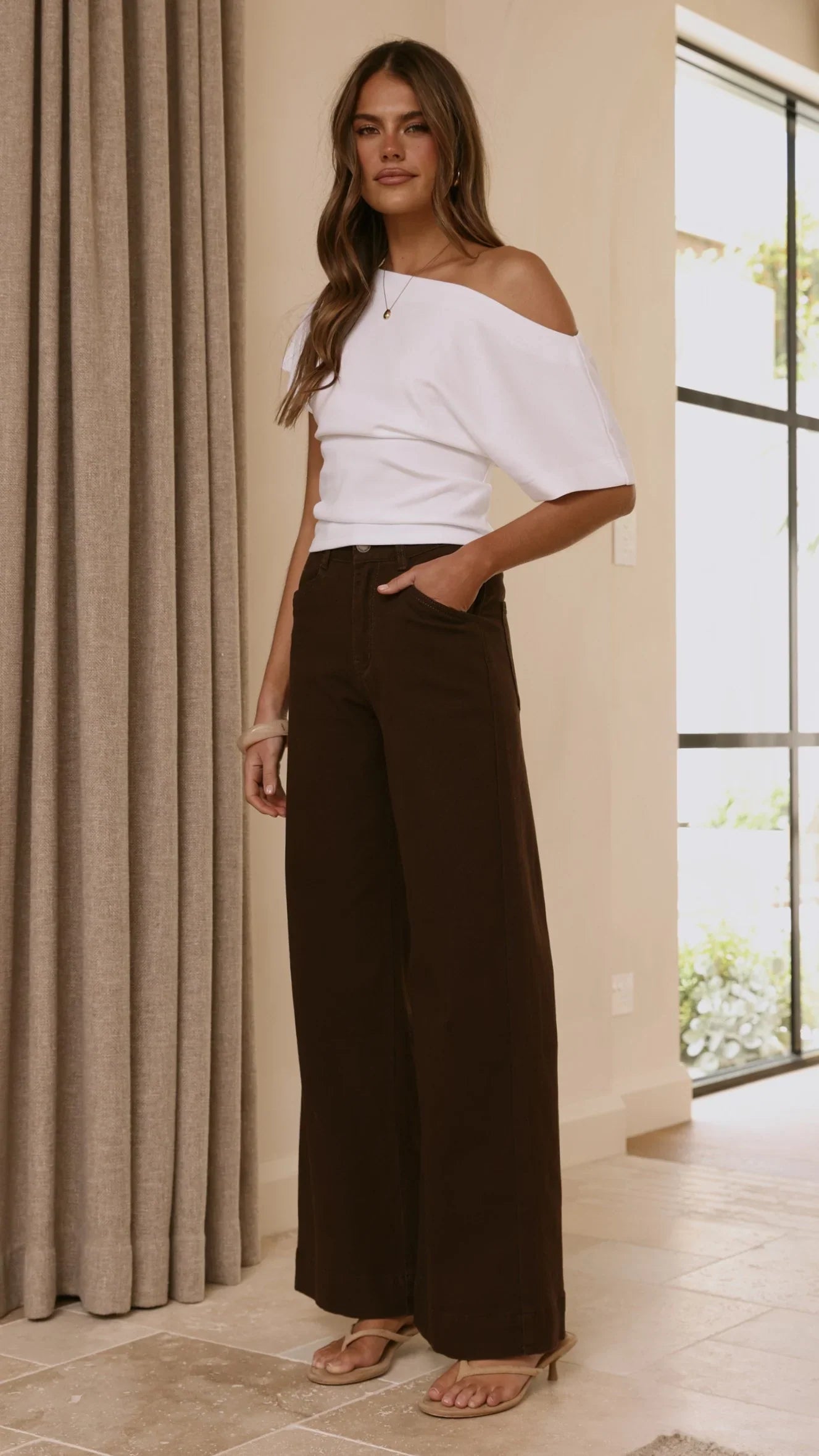 Zandra Wide Leg Jeans Chocolate