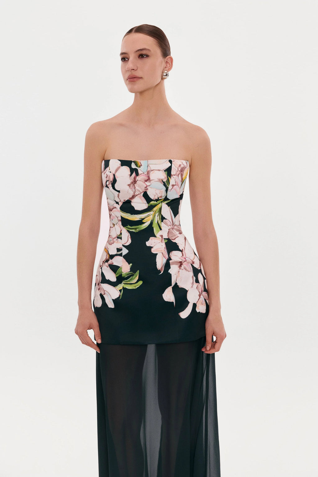 2 in 1 floral mini with a detachable deep ocean green underskirt