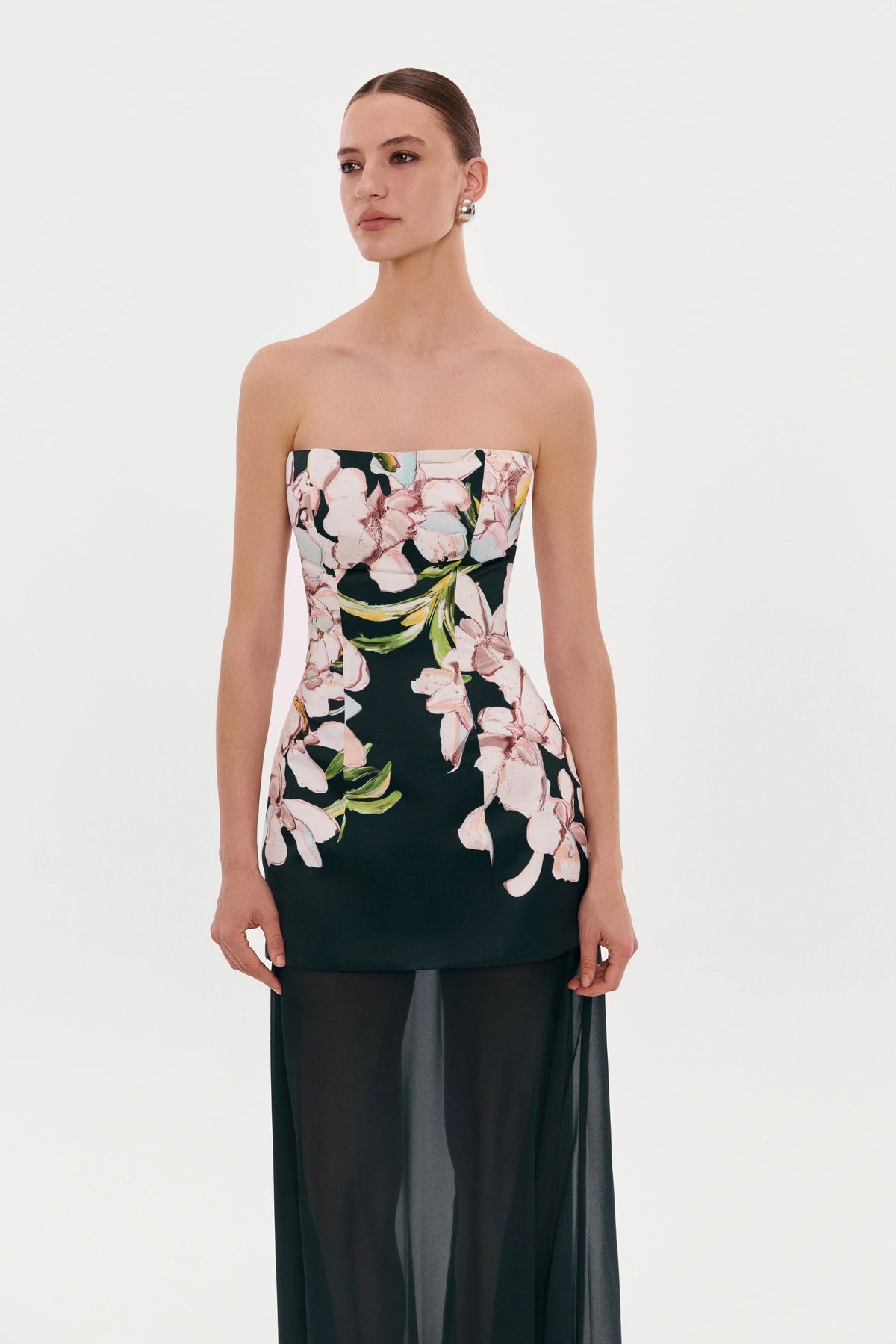 2 in 1 floral mini with a detachable deep ocean green underskirt