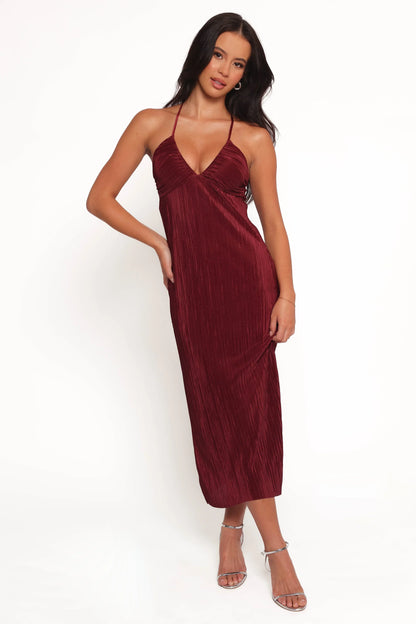 Safi Plisse Maxi Dress Wine