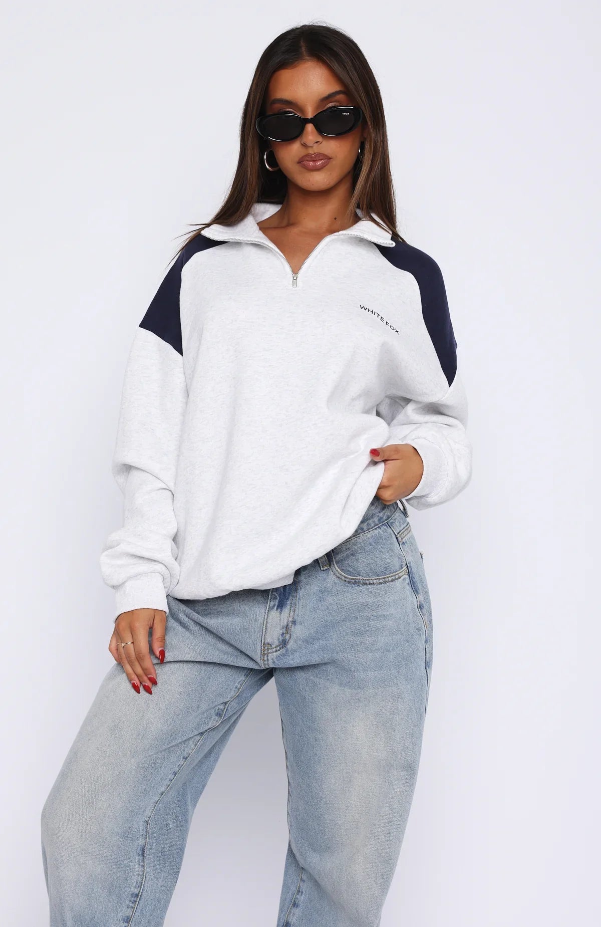 Its A Bad Idea Zip Front Sweater Grey