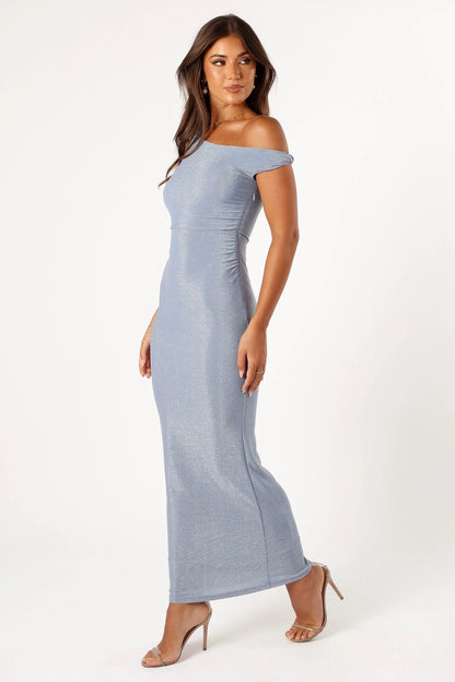 Sebastian Off Shoulder Maxi Dress Blue