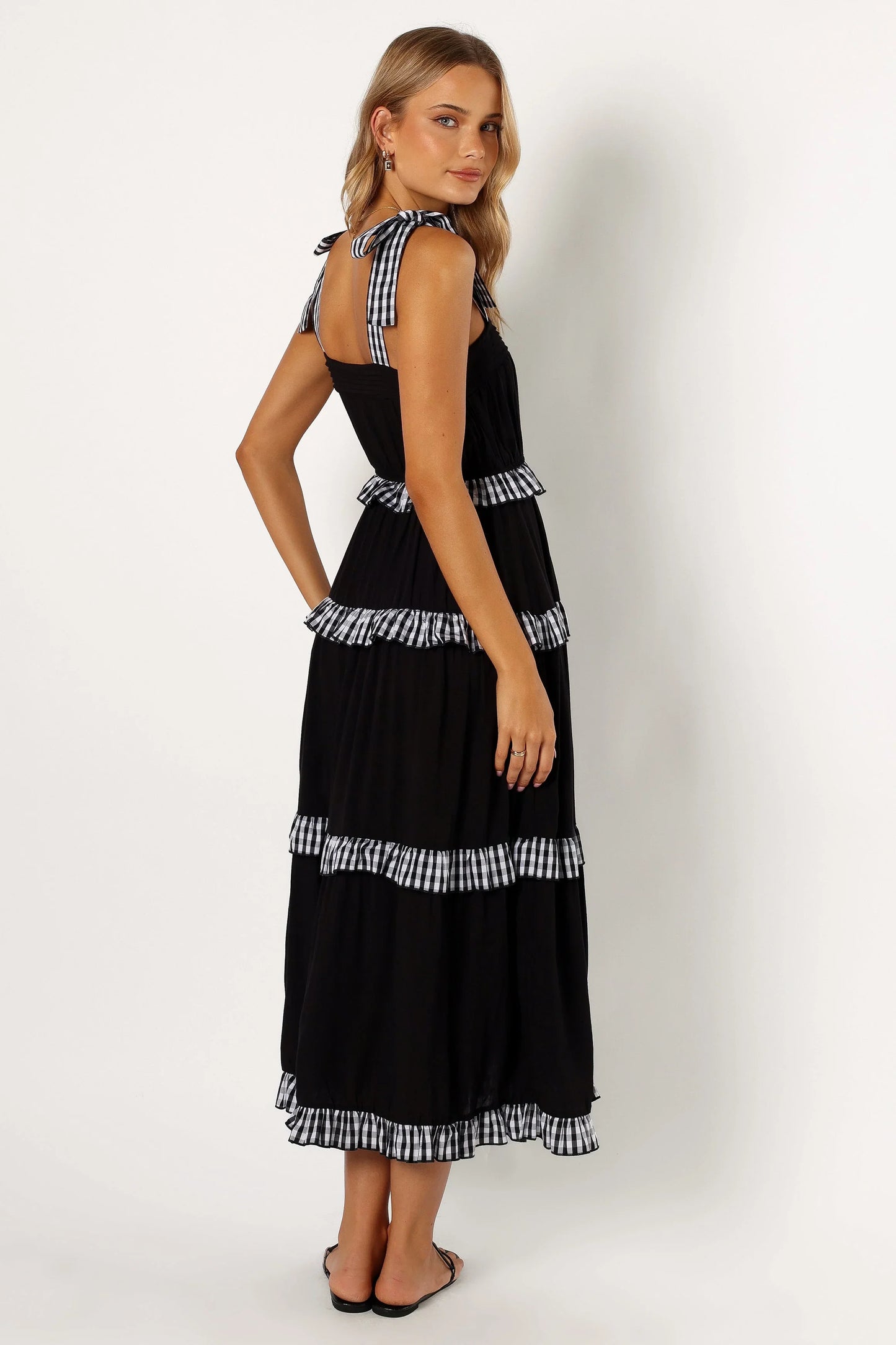Chanty Tiered Midi Dress Black Gingham