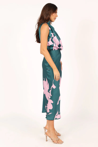 Anabelle Halter Neck Midi Dress Green Pink