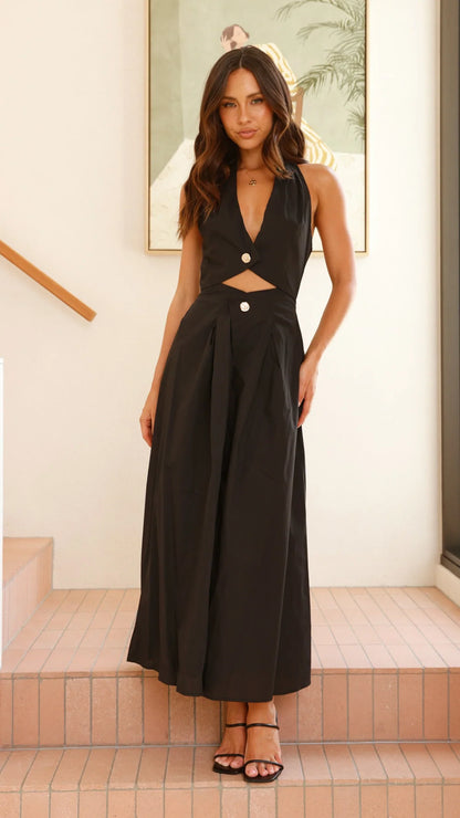 Wesley Halter Neck Maxi Dress Black