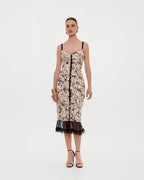 Floral midi dress with puffy tulle hem