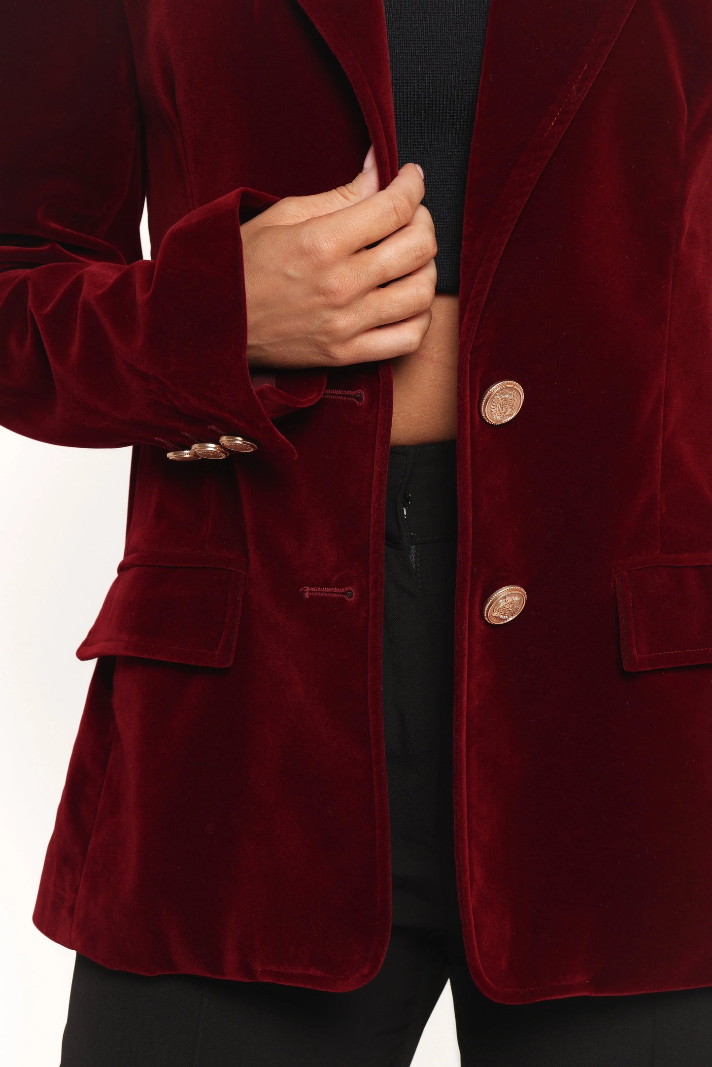 Zpya Single Button Velvet Blazer Berry