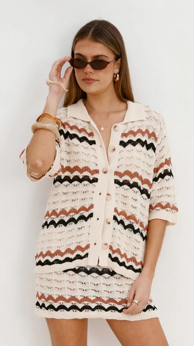 Greta Button Up Shirt Natural Stripe