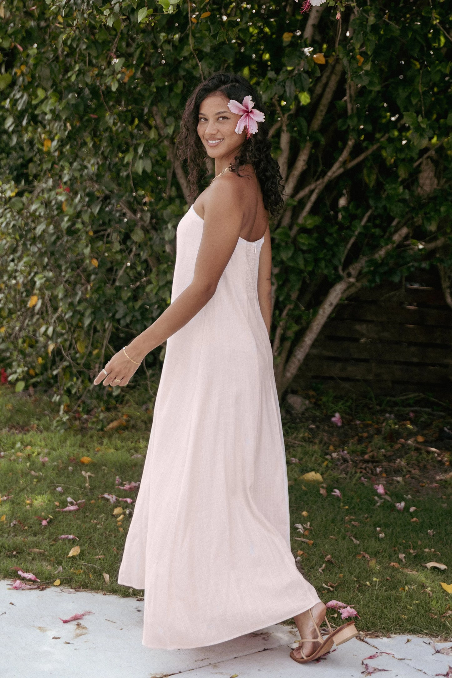 Bethany Strapless Midi Dress Rosewater