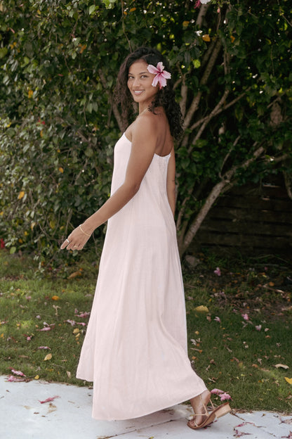 Bethany Strapless Midi Dress Rosewater